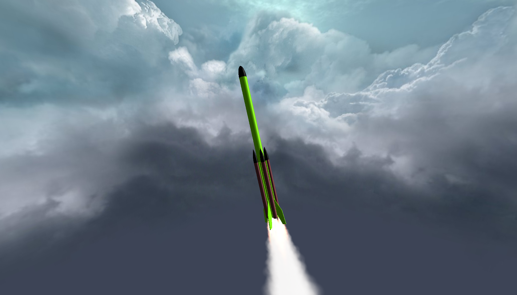 3D rendering of a rocket with 3 side pods